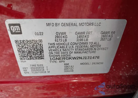 2022 Chevrolet Traverse Fwd Lt Cloth from USA, damaged, VIN 1GNERGKW2NJ131476